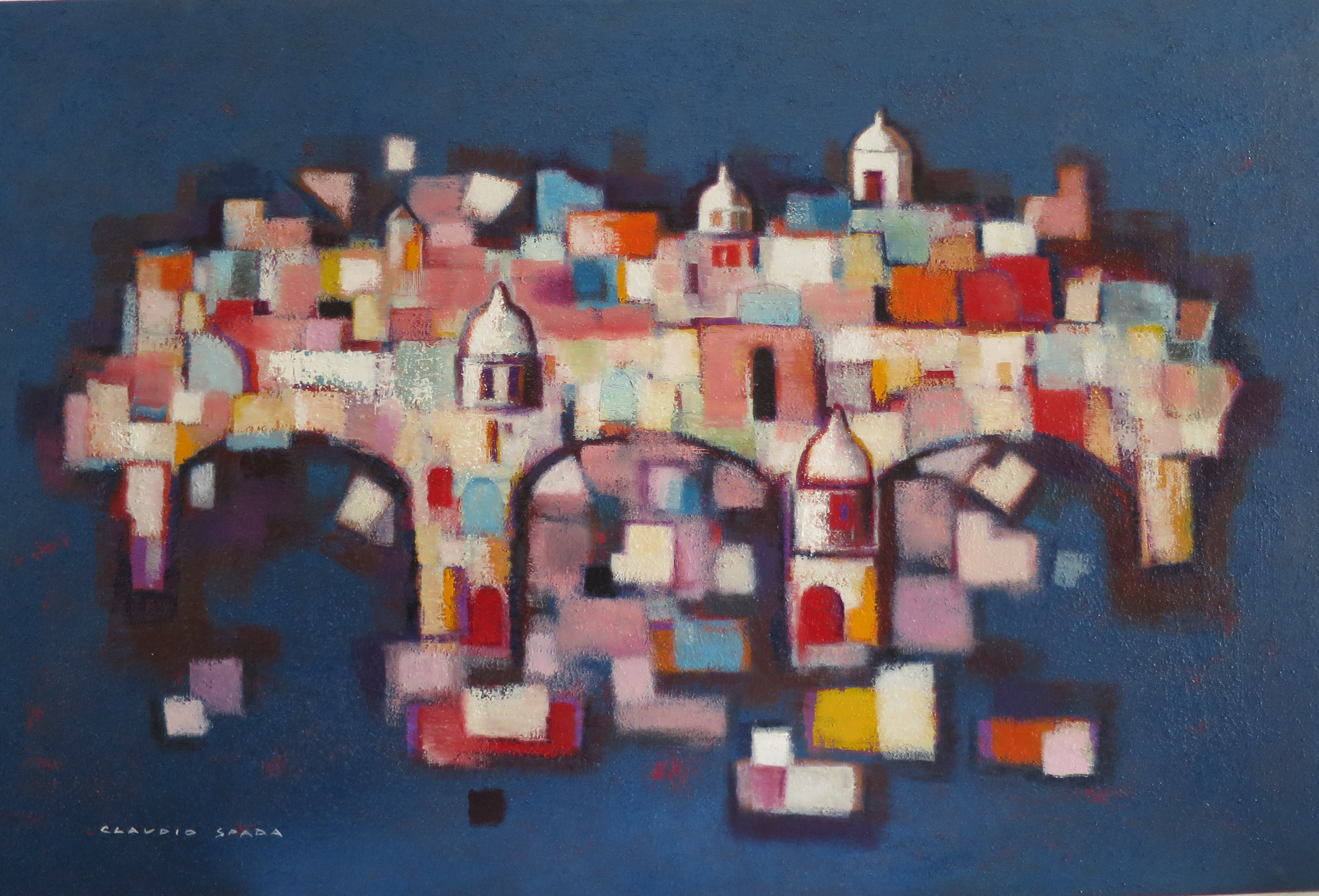 Ponte sulla città olio su tela 2017