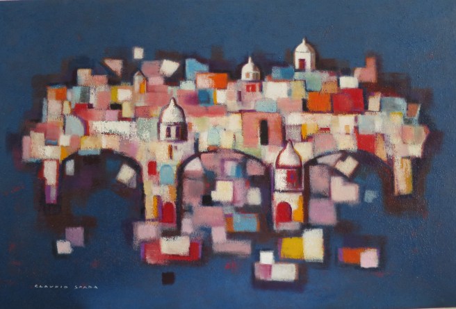 Ponte sulla città olio su tela 2017